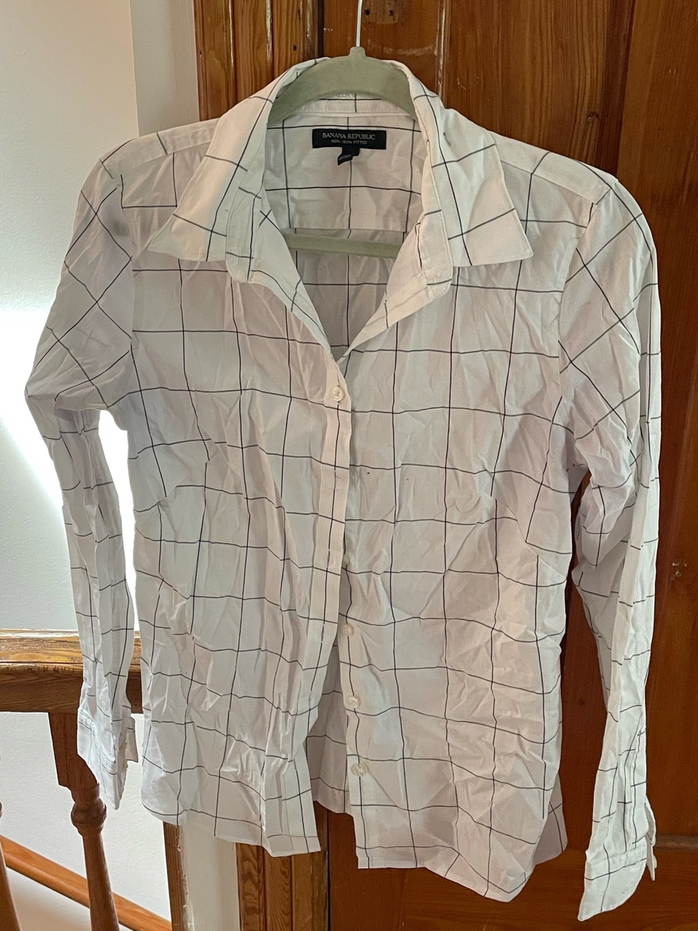 Banana Republic non- Iron Fitted White Windowpane Button-Up Shirt Sz 10